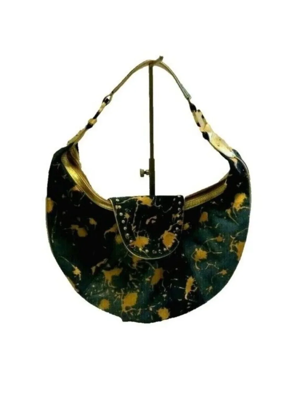 Junior Drake Hobo Sling Purse Bag Studded Denim  Urban Gold Splash Paint